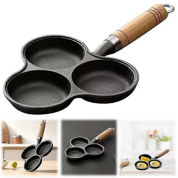 3-Cup Egg Frying Pan Nonstick Iron Breakfast Omelet Skillet for Eggs, Pancakes, and Bacon, Black