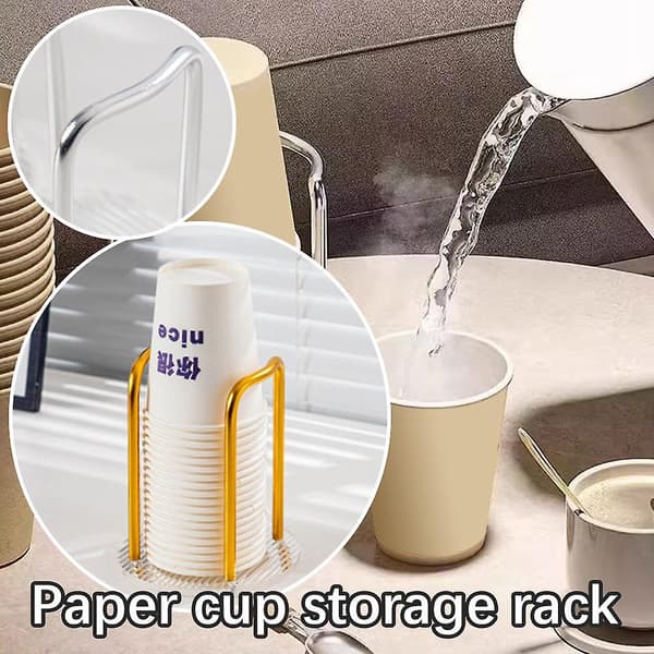 Disposable Cup Dispenser Holder Water Tea Cups Dispenser Rack Shelf (Gold)