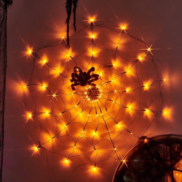 Halloween Spindelvevlys 70LED Oransje Lys med Svart Edderkopp