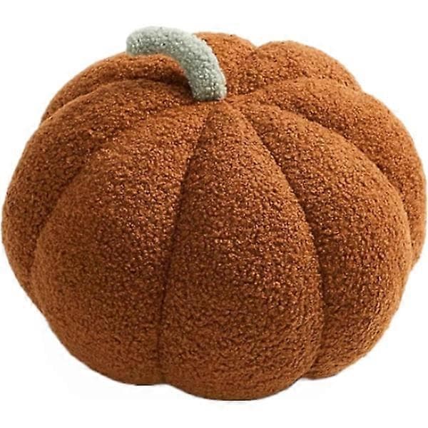 Græskarkude - Blød, polstret plysgræskar til Thanksgiving, Halloween og dekorationer - Sofapude (Brun)