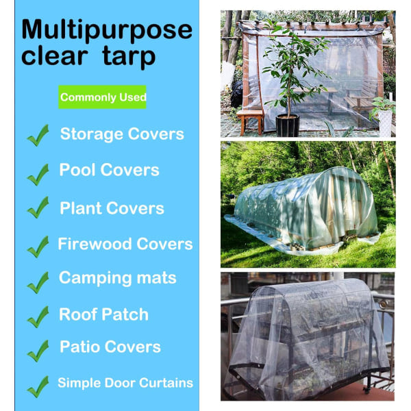 Transparent presenning regnskydd för balkongskydd, väderbeständig, hopfällbar presenning, lämplig för trädgårdsbruk utomhus i växthus (3m x 4m)