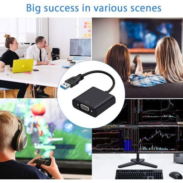 USB 3.0 to VGA Adapter - 1x - Multiple Monitors - External Cable - For Windows 10/8.1/8/7/XP - Video Converter