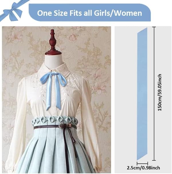 Sløjfe til kvinder, satinbånd til piger, selvbindende sløjfe til uniform, skole, bryllup, cosplay, T-shirt tilbehør blå - Blue