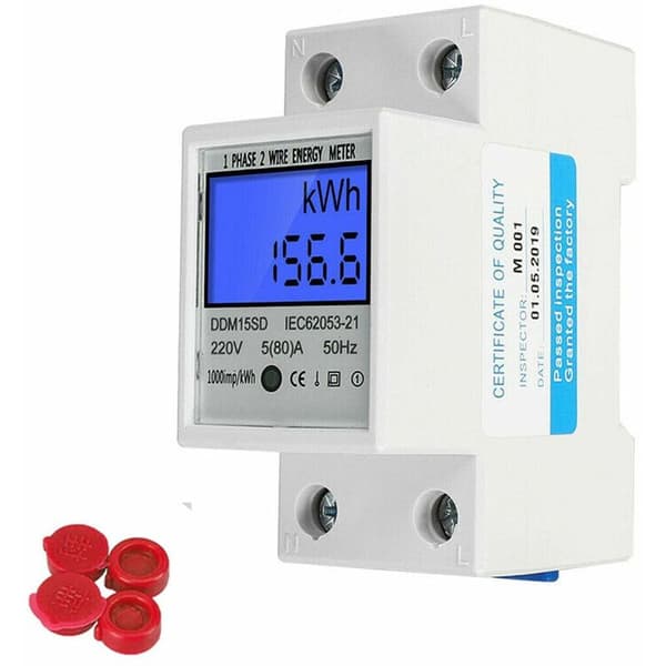 LCD AC-amperemeter kalibrert for DIN-topphattskinne 5(80)A AC 230V