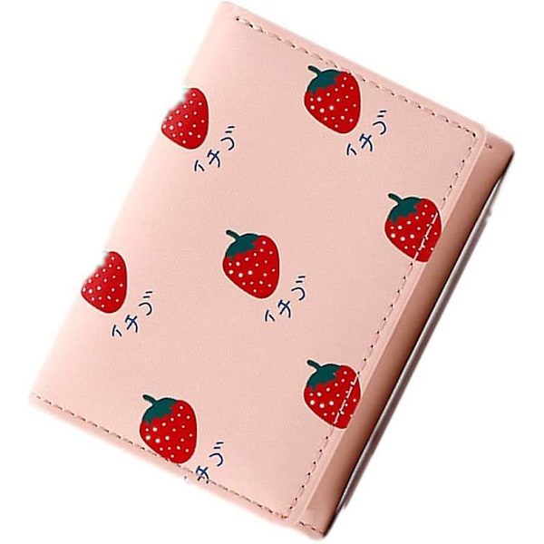 Cartoon Fruit Tri-fold Pu Wallet Multi-card Slot Small Purse For Gift (pink)