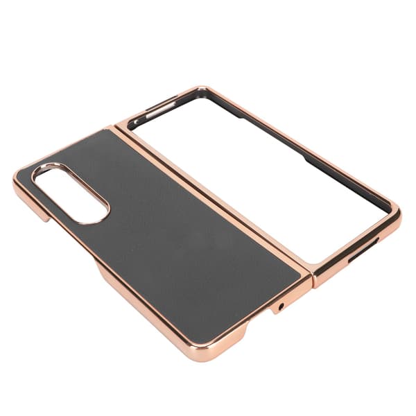 Phone Case Protective Cover for Samsung Galaxy Z Fold 4 Nano Plating Genuine Leather Scratch Resistant Black