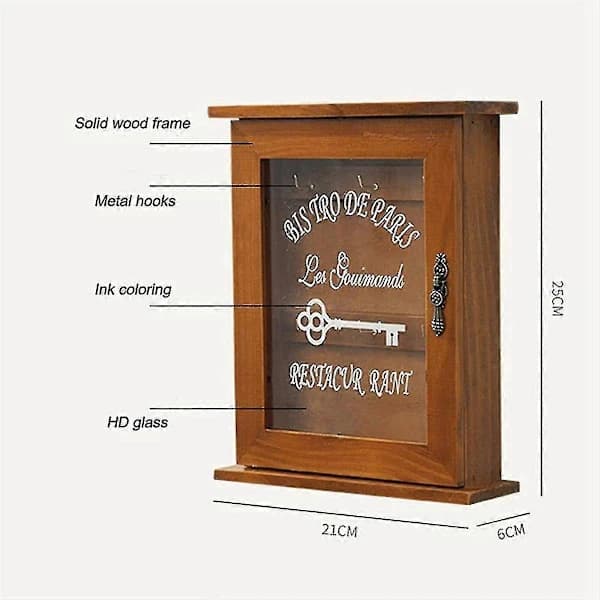 Wooden Key Box, Retro, Wall Mounted, Key Cabinet with Magnetic Door, Durable Solid Wood Storage with 6 Hooks-B Blue