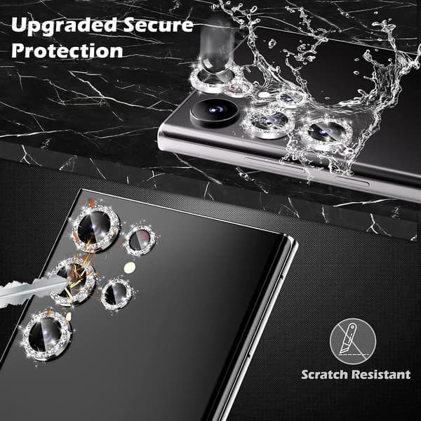 For Samsung Galaxy S24 Plus Camera Lens Protector, Shiny HD Tempered Glass Aluminum Alloy Ring, Rear Screen Protector Silver Sliver