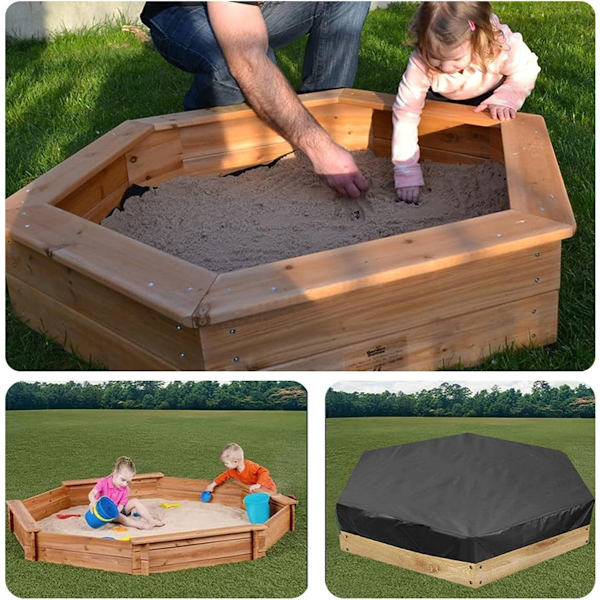 180*150*20 cm Sandpit Cover - Hexagonal, with Drawstring, Waterproof Oxford - for Sandpit, Canopy - Black