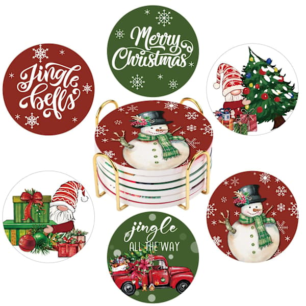 Julklapp Heminredning Träunderlägg Set med 6 Bondgårdsunderlägg med Ställ 10 cm