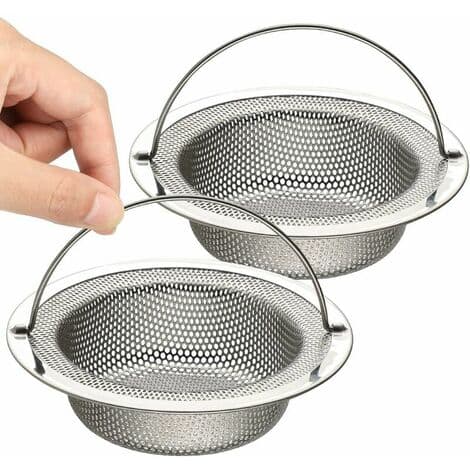 Sink Strainer Stainless Steel Sink Strainer with Handle 11cm (110mm) Handle, High-Density Micro-Perforation 1mm, Silver, Fonepro, Sunny