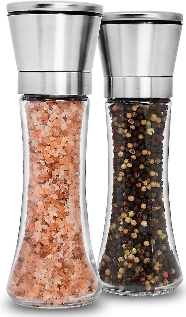 Premium Salt- och pepparkvarn i rostfritt stål, 2 st - Justerbar keramisk havssaltskvarn & pepparkvarn