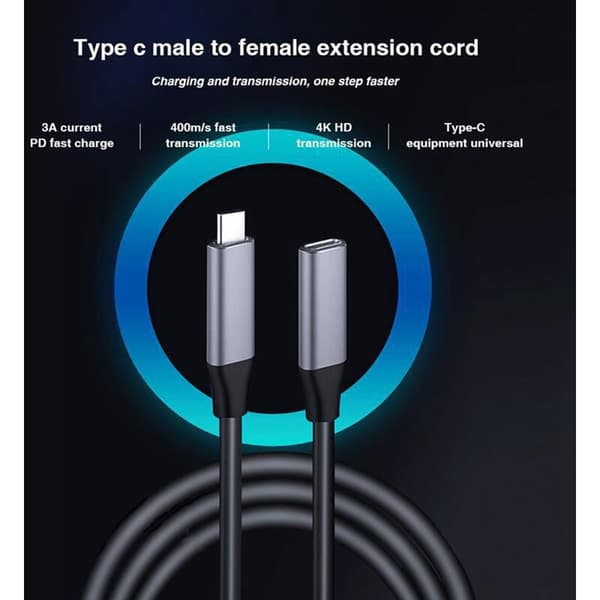 USB Typ-C hane till hona förlängningskabel 3.1 Gen1 400M/S 3A PD60W 4K HD-överföringskabel