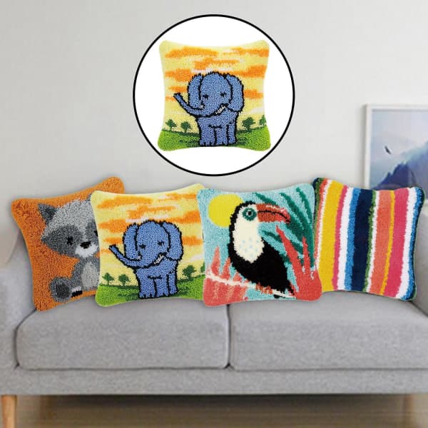 DIY Lås Krok Kit Kuddfodral Hantverk för Broderi Matta Elefant