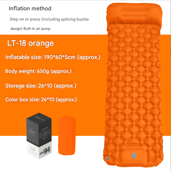 Itsestään täyttyvä retkipatja: Paksu, kevyt, helppo retkipatja, puhallettava ja kiinnitettävä tupla retkipatja ja kompakti puhallettava orange color
