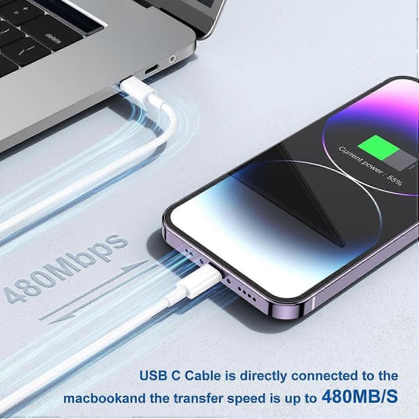 Latauskaapeli pikalataus, [2-pakkaus/2M + 3M] Pitkä USB C–Lightning-latauskaapeli, Type C 2