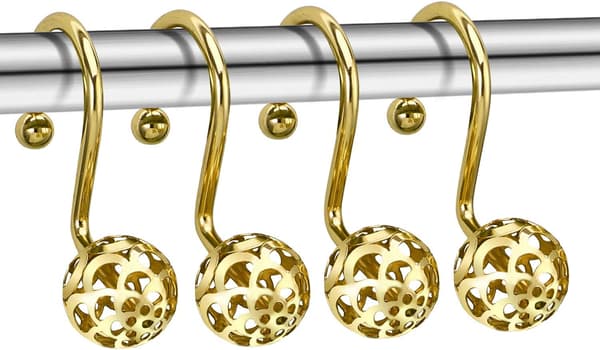 Gold duschdraperikrokar ringar, set om 12 mässing dekorativa dusch