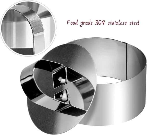 4 stk Runde Bakeformer i Rustfritt Stål, Matringer for Baking med 4 Matpressere - 8x4cm