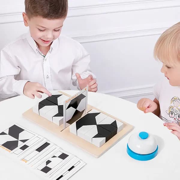 2-Player Battle Block Puzzle Game, ABS Building Block Brain Teaser Toy with 32 Blocks 40 Challenge Cards and Timer, for Kids Ages 4-6
