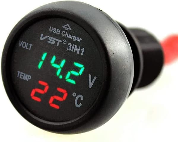 2024 Bilvoltmeter, 3 i 1 12-24v Biltermometer Bil USB-oplader Voltmeter med LCD Digital Displaypanel