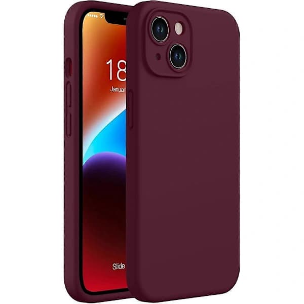 Militærklassificeret silikonecover til iPhone 14 - Kamerabeskyttelse & Skridsikkert greb, Vinrød
