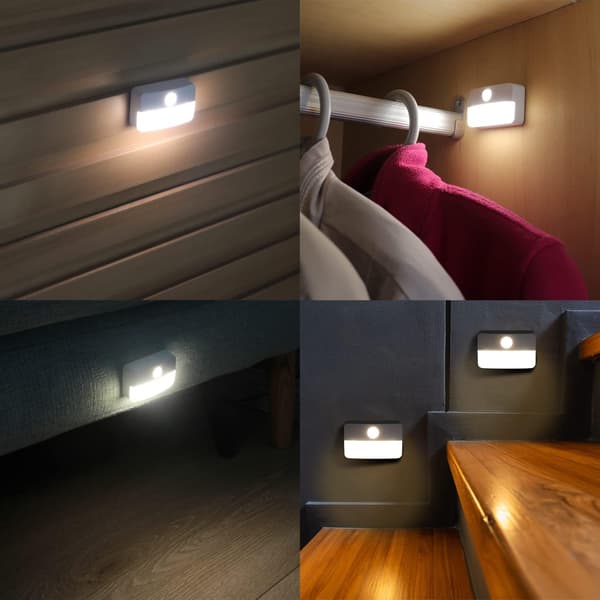 Nattlampe med bevegelsessensor, sensorlampe, 2 LED-skaplamper, batteridrevet aksentlampe, varmhvit Warm White