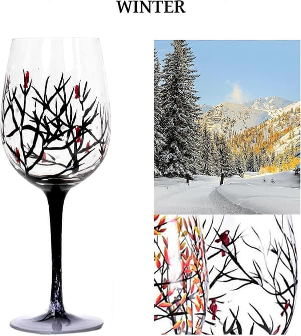 Four Seasons Tree Vinglas Forår Sommer Vinter Efterår Sæt Med Fire Håndmalede Kunst Unik Bryllupsdag Fødselsdag Indflytningsgave (FMY) 1 PCS Efterår 1 PCS Autumn