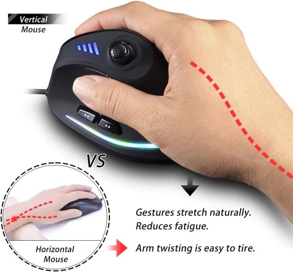 Mus, Ergonomisk USB-kablet vertikal mus med [5 D Rocker] [10000 DPI] [11 programmerbare knapper], RGB-spillemus til gamer/PC/bærbar/computer