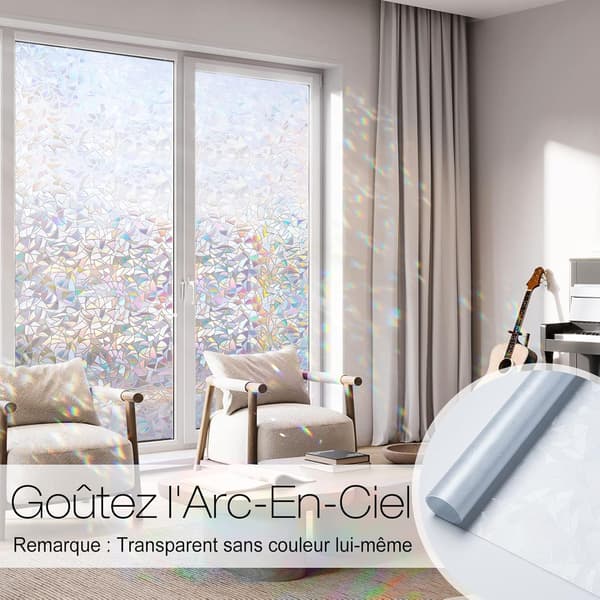 Patterned Window Film, 44.5x200cm Black Rainbow Effect Window Film, Electrostatic Decorative Window Film, 3D Opaque Wind