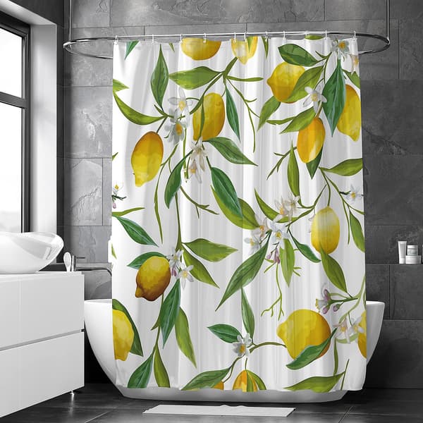 Bruseforhæng med citron - Blomstrede bruseforhæng til badeværelse, badeværelsesblomsterdekoration til toilet