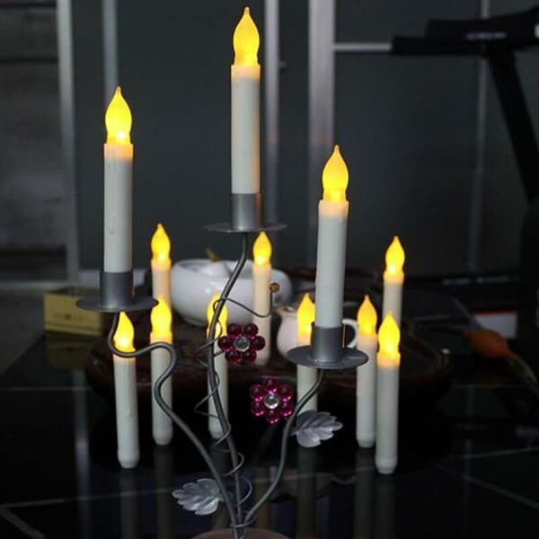 LED-lys - Lange lysestager - Sæt med 12 flammeløse LED-lys AA Batterilys 16,5X2 cm Lys til P