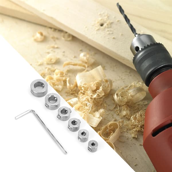 6 stk 3-10 mm borestoppkragesett i rustfritt stål