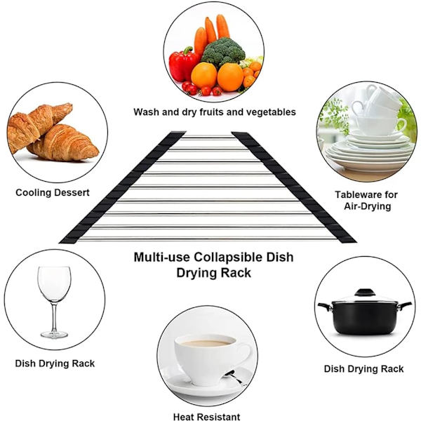 Triangular Roll-Up Dish Drying Rack - Stainless Steel Over Sink Dish Rack - Space Saving Kitchen Organizer for Dishes and Utensils - Grey