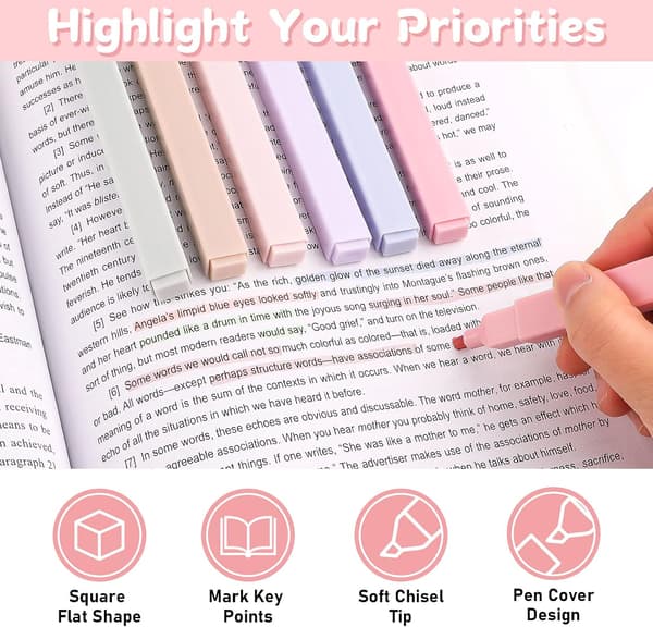 Pastel Highlighters, 12 stk. Overstregningstusser, Assorterede Morandi-farvede overstregningstusser