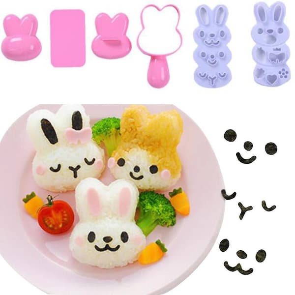 Lite Risbolleformsett, Søtt Tegneseriemønster DIY Sushi Bento Nori Risform