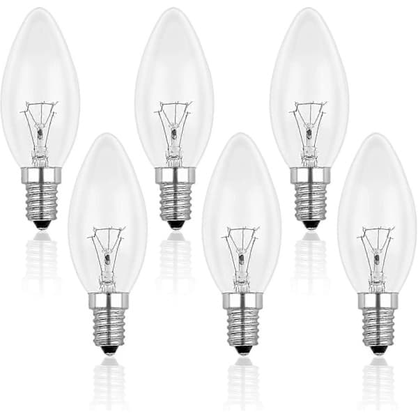 E14 40w Clear Candle Bulb, Dimmable, Warm White 2700k, 400lm, Flame Lamp, E14 Edison Screw Candle Lamps, 6-pack
