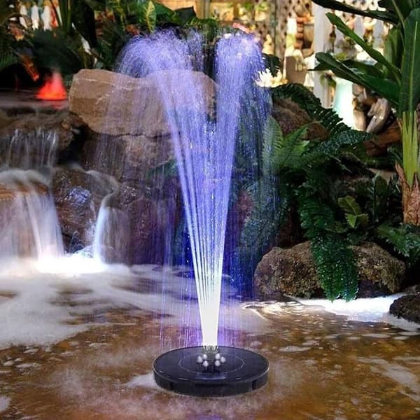 Solcelledrevet vannfontene 18 cm med fargerike LED-lys -