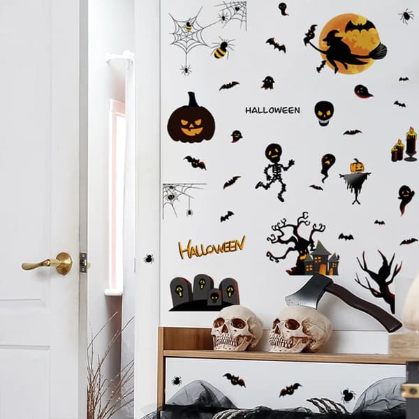 Halloween Window Decoration, Window Decals, Gravestone, Castle, Spider, Moon, Witch Window Decals