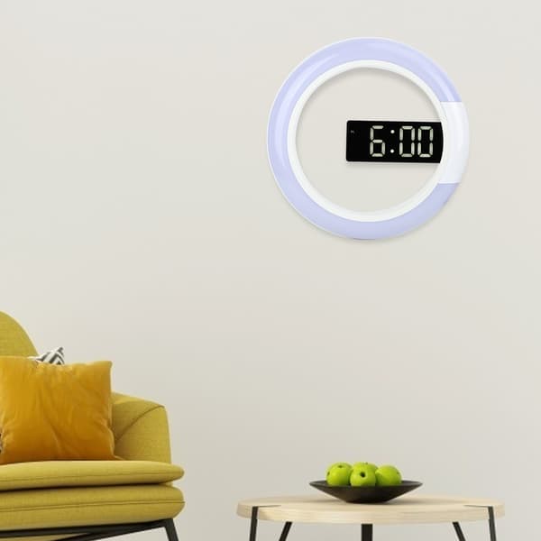 Innovative LED Wall Clock Modern Style Home Decor with Alarm, Temperature and Light Function White