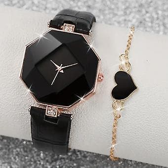 Klocka Presentförpackning för Kvinnor Dam Svart & Guld KLOCKA + ARMBAND 2st Set
