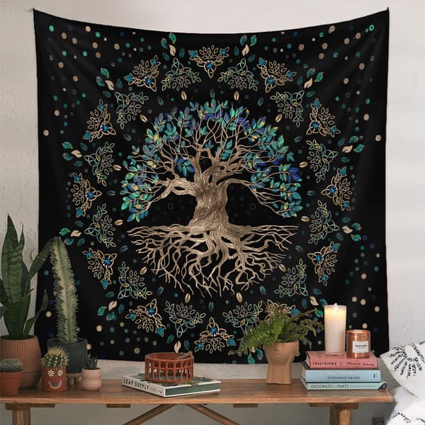 150×200cm Sort livets træ-stil gobelin, dekorativt gobelin