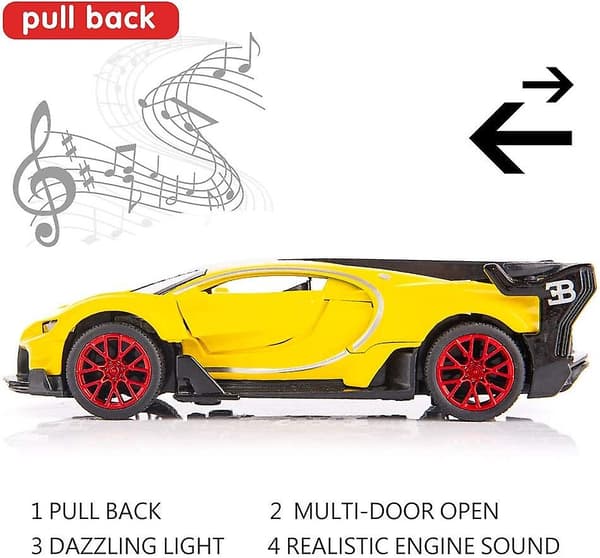 Bugatti Vision Gt Superbil 1/32 Zinklegering Trykstøbt Træk Tilbage Bilmodel Legetøj Lyd Og Lys Til Dreng Pige Gavegul