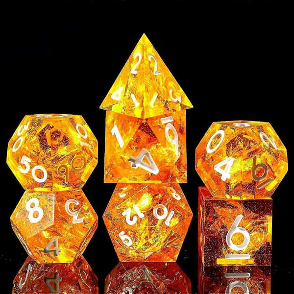 Polyedrisk terningesæt 7 dele skarpe håndlavede terninger med skarpe kanter til RPG brætspil Pathfinder