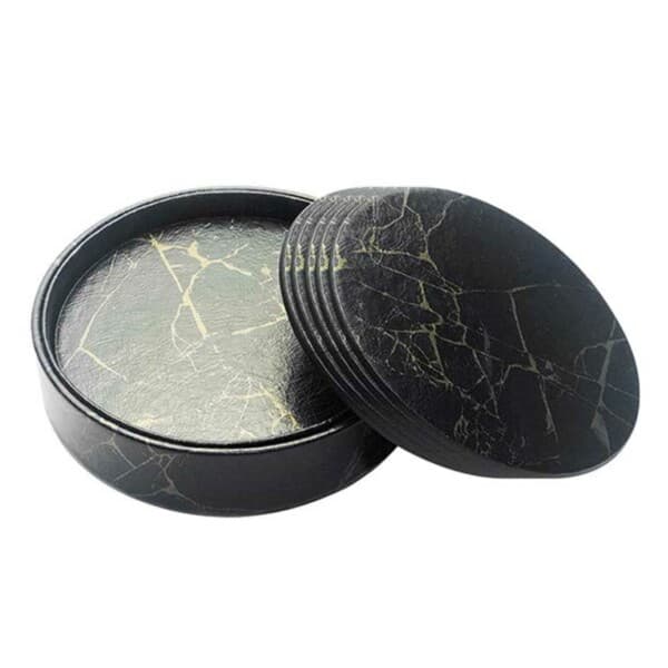 6-pak vendbare underlag sort marmor PU med holder