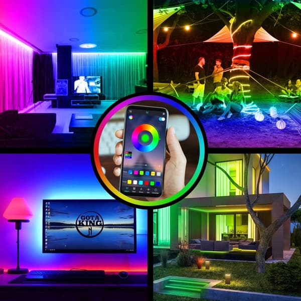 10MRGB LED-stripe, fleksibel, fjernkontroll, synkronisert med mu
