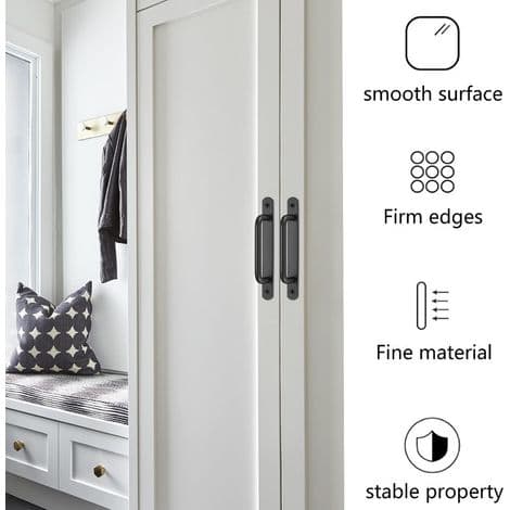 Two-piece Sliding Barn Door Handle Set, Black (160mm), with Stainless Steel Panel