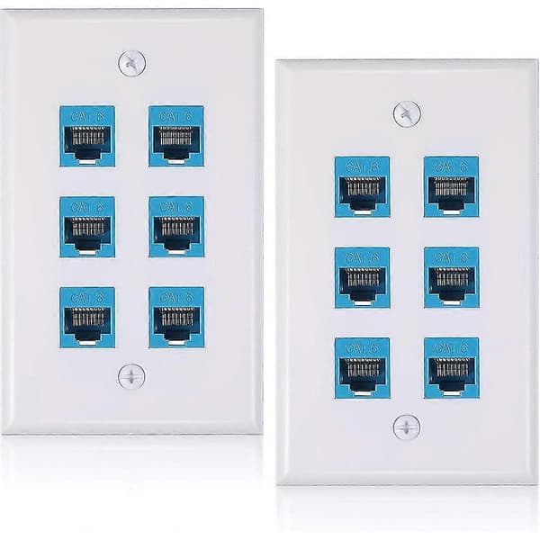 2-pack 6 Port Ethernet Wall Outlet, Rj45 Cat6 Female To Female Jack Inline Coupler Plates Ethernet Cable