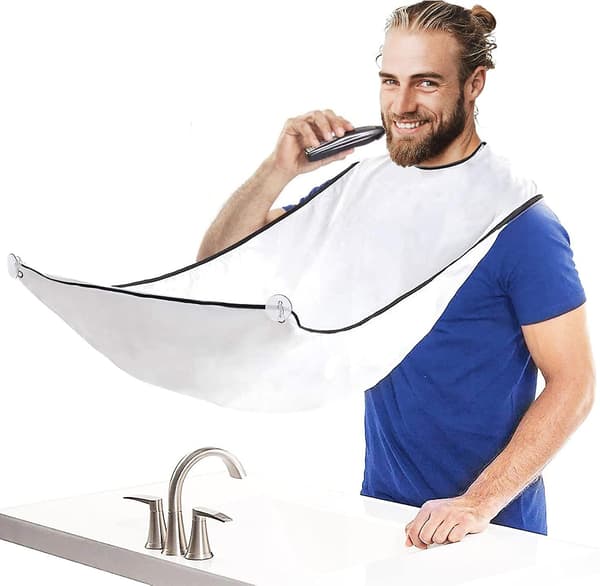 Skäggförkläde för skäggdesign  Samlingsduk för hår Skäggklippning Rakning Present till män（Vit）
