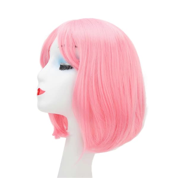 Rosa Fluffy Kort Rett Bob Parykk med Pannelugg for Studenter