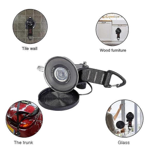 Heavy Duty Suction Cups 4 Pieces with Hooks Upgraded Car Camping Fastener Suction Cup (Black)